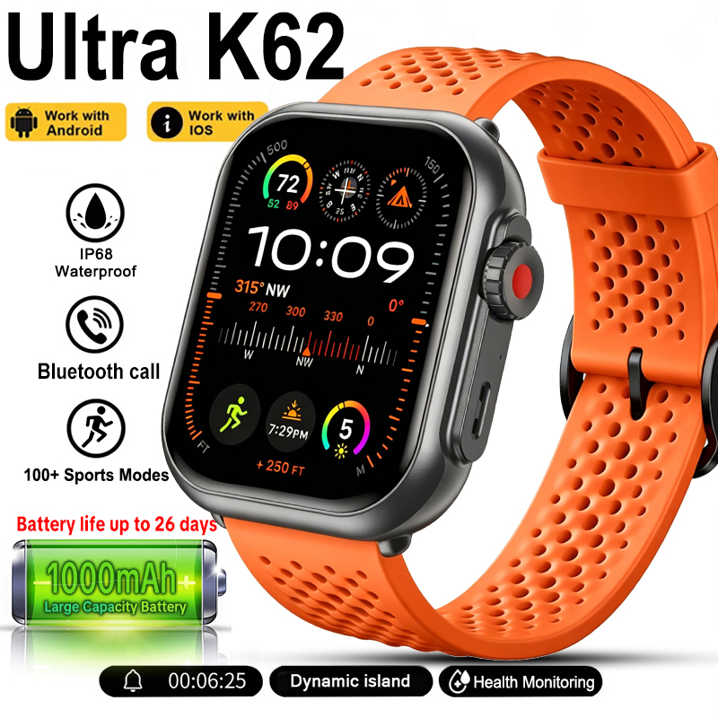 Aquatic Sports Performance - นาฬิกาอัจฉริยะรุ่นใหม่ Watch Ultra K62 สำหรับผู้ชายและผู้หญิง แบตเตอรี่